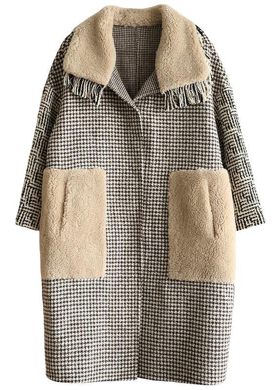 Simple big pockets Plus Size patchwork box coat plaid daily outwears - SooLinen
