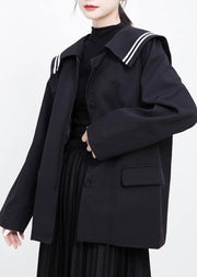 Simple black Fine clothes For Women Shape Sailor Collar outwears - SooLinen