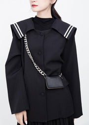 Simple black Fine clothes For Women Shape Sailor Collar outwears - SooLinen