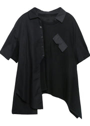 Simple black Tunic asymmetric patchwork tunic shirts - SooLinen