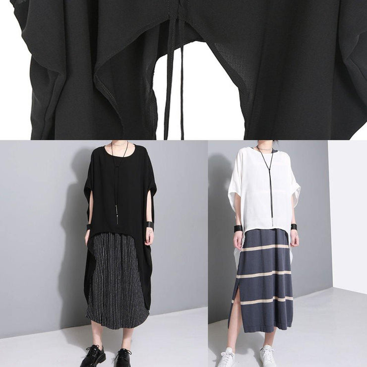 Simple black box top two ways to wear Dresses summer drawstring blouses - SooLinen