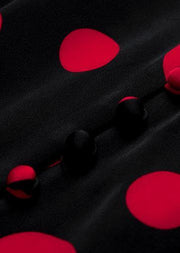 Simple black chiffon Tunics big hem Art dotted Dress - SooLinen