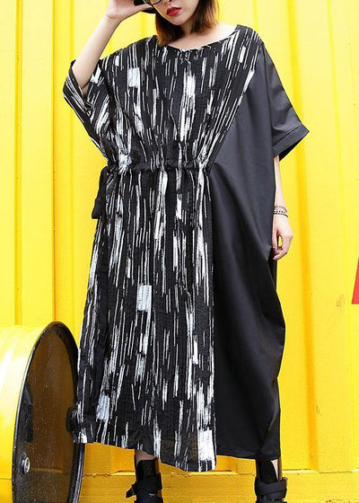 Simple black cotton clothes For Women patchwork long summer Dress - SooLinen