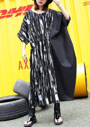Simple black cotton clothes For Women patchwork long summer Dress - SooLinen
