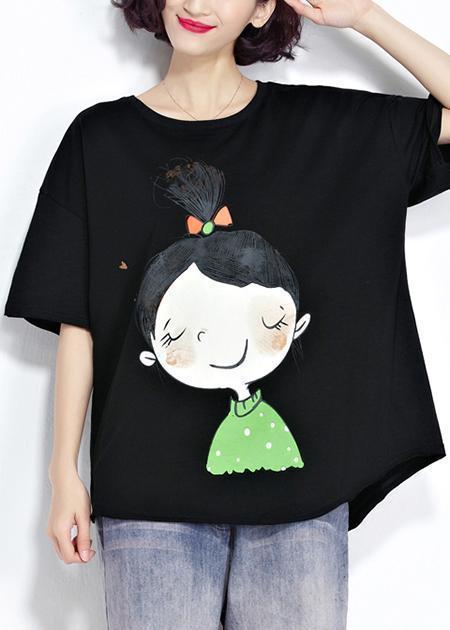 Einfache schwarze Baumwollkleidung für Frauen mit feinem Ärmel, O-Ausschnitt, Kurzarm, kurzes Sommerhemd
