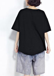 Simple black cotton clothes For Women fine Sleeve o neck short sleeve short Summer shirt