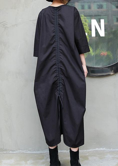 Simple black cotton quilting dresses o neck Cinched Maxi summer Dresses - SooLinen