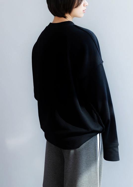 Simple black cotton top silhouette o neck Dresses animal print blouses - SooLinen