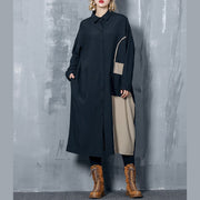 Einfaches schwarzes Baumwoll-Tunika-Oberteil 2019 Shape Patchwork A-Linien-Kleider