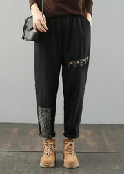 Simple black pants oversized elastic waist patchwork Wardrobes wild pants - SooLinen