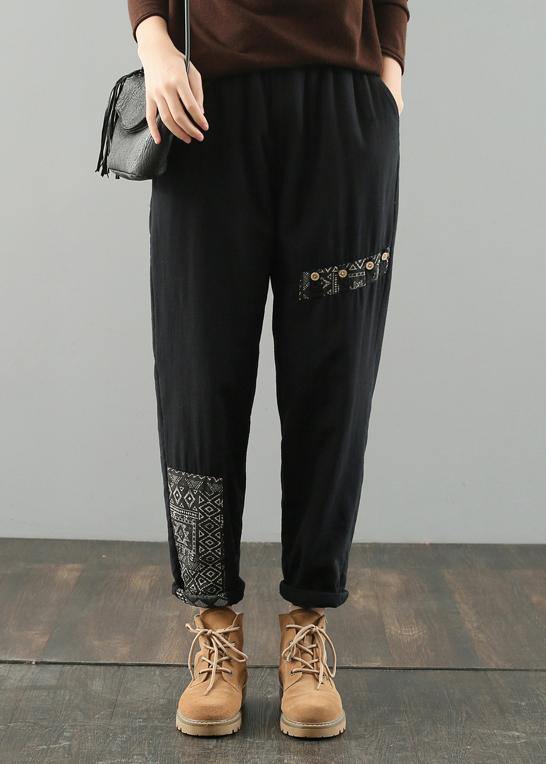 Simple black pants oversized elastic waist patchwork Wardrobes wild pants - SooLinen