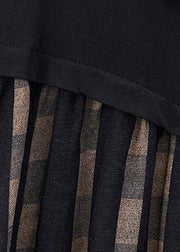 Simple black patchwork plaid cotton clothes o neck Traveling summer Dresses - SooLinen