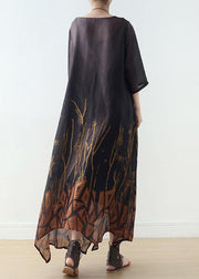 Simple black prints chiffon clothes half sleeve loose summer Dresses - SooLinen