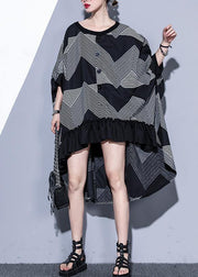Simple black prints cotton top big hem Traveling summer Dress - SooLinen