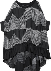 Simple black prints cotton top big hem Traveling summer Dress - SooLinen
