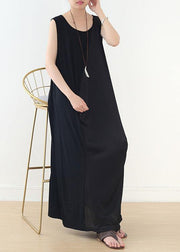 Simple black sleeveless cotton clothes For Women patchwork Maxi summer Dress - SooLinen