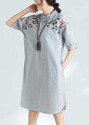 Schlichte schwarz-weiß gestreifte Baumwollkleider Fine Sewing Stehkragen Tunika Sommerkleid