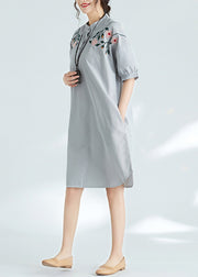 Schlichte schwarz-weiß gestreifte Baumwollkleider Fine Sewing Stehkragen Tunika Sommerkleid