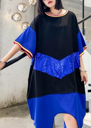 Simple blue Cotton dresses o neck Sequined Art summer Dresses - SooLinen