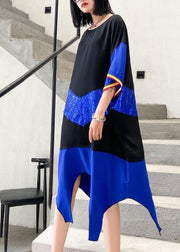 Simple blue Cotton dresses o neck Sequined Art summer Dresses - SooLinen