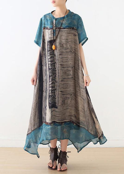 Simple blue chiffon Tunics asymmetric hem long summer Dresses - SooLinen