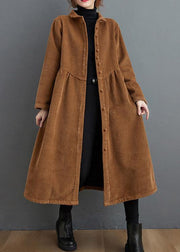 Simple brown Plus Size coats women pattern thick Cinched coats - SooLinen
