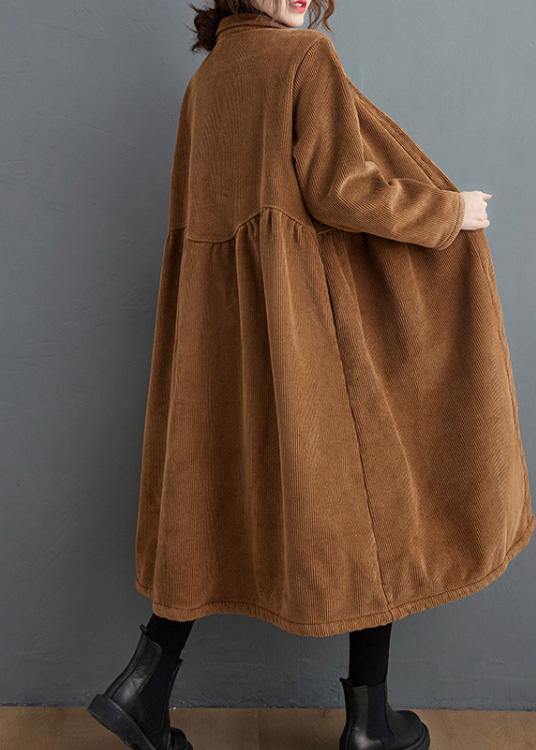 Simple brown Plus Size coats women pattern thick Cinched coats - SooLinen
