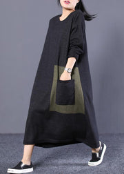 Einfache Baumwollkleidung Frauen Organic Loose Round Neck Long Knit Sweater Kaffee und schwarzes Kleid