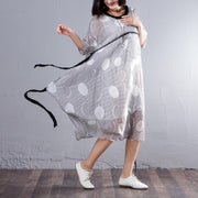 Einfaches Baumwoll-Leinen-Tunika-Kleid, feines, lockeres Freizeitkleid mit halben Ärmeln und Rundhalsausschnitt