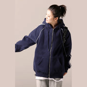 Simple cotton tunics for women 2019 Catwalk blue daily blouse hooded