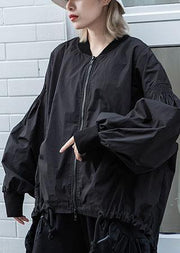 Simple drawstring hem fine Long coats black oversized outwear fall - SooLinen