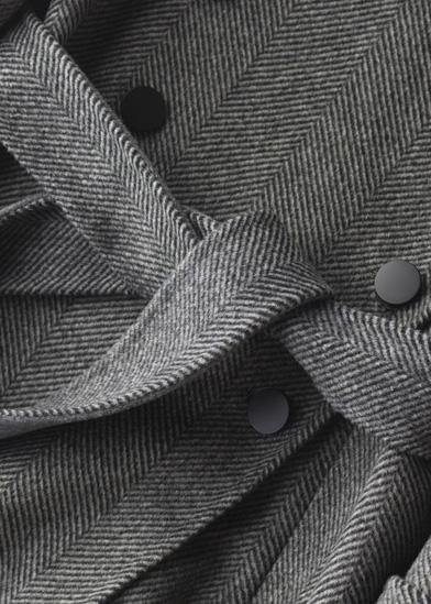 Simple gray striped Plus Size Long Woolen CoatsTutorials lapel tie waist outwears - SooLinen