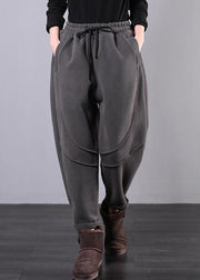 Simple gray women pants plus size clothing elastic waist drawstring Photography trousers - SooLinen