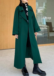 Simple green Fine tunics for women Wardrobes Notched tie waist fall coats - SooLinen