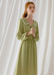 Simple green blended Wardrobes Peter pan Collar Dresses fall Dress - SooLinen