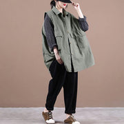 Simple green clothes For Women lapel sleeeless box fall top - SooLinen