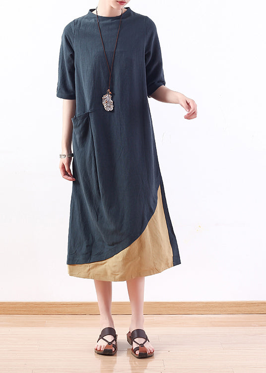 Simple green linen cotton clothes For Women Vintage Tutorials patchwork A Line summer Dress