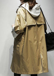 Simple hooded drawstring Fine Coats Women khaki cotton women coats - SooLinen