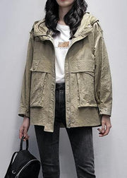 Simple hooded zippered Fashion casual coats women gray green loose coats - SooLinen