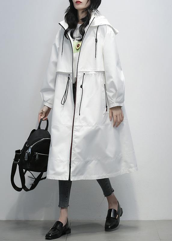 Simple hooded zippered  clothes For Women white short coats - SooLinen