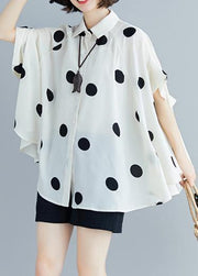 Simple lapel chiffon kaftans Pakistani white dotted Plus Size shirt Summer - SooLinen