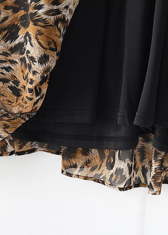 Simple lapel patchwork chiffon dress Casual Work Outfits Leopard A Line Dress - SooLinen