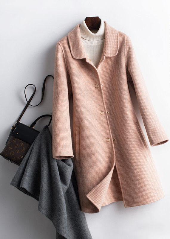 Simple lapel pockets Fashion trench coat rose plaid box jackets - SooLinen