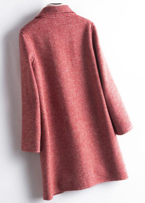 Simple lapel pockets Fashion trench coat rose plaid box jackets - SooLinen