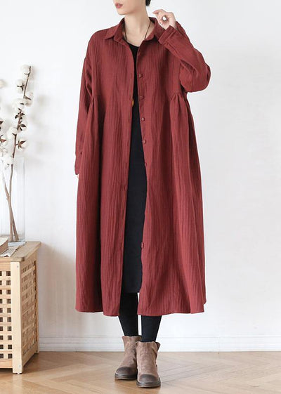 Simple lapel pockets baggy Fashion coats women red outwear fall - SooLinen