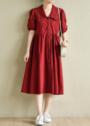 Simple lapel Cinched Summer clothes 2021 red loose Dress - SooLinen