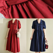 Simple lapel Cinched Summer clothes 2021 red loose Dress - SooLinen