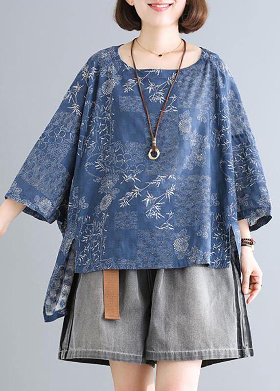 Simple linen tunics for women Organic Casual Cotton Linen Print Dobby Blouse - SooLinen