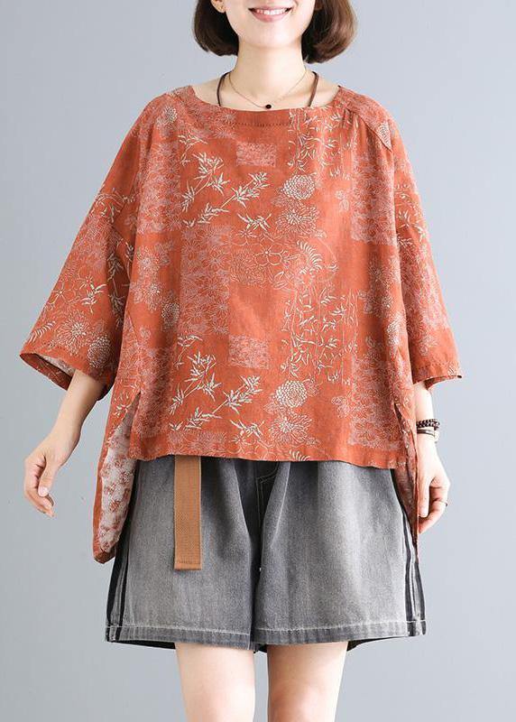 Simple linen tunics for women Organic Casual Cotton Linen Print Dobby Blouse - SooLinen