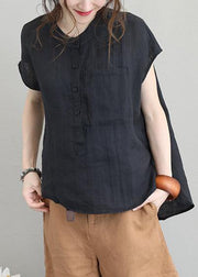 Simple low high design linen Tunic Wardrobes black top summer - SooLinen